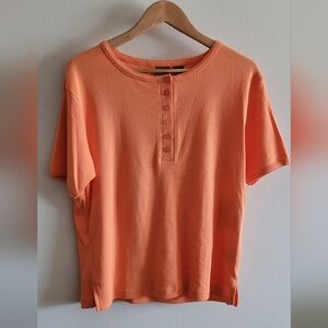 Vintage Erika Scalloped Trim 6 Button Short Sleeved Top, Women's L, Pumpkin